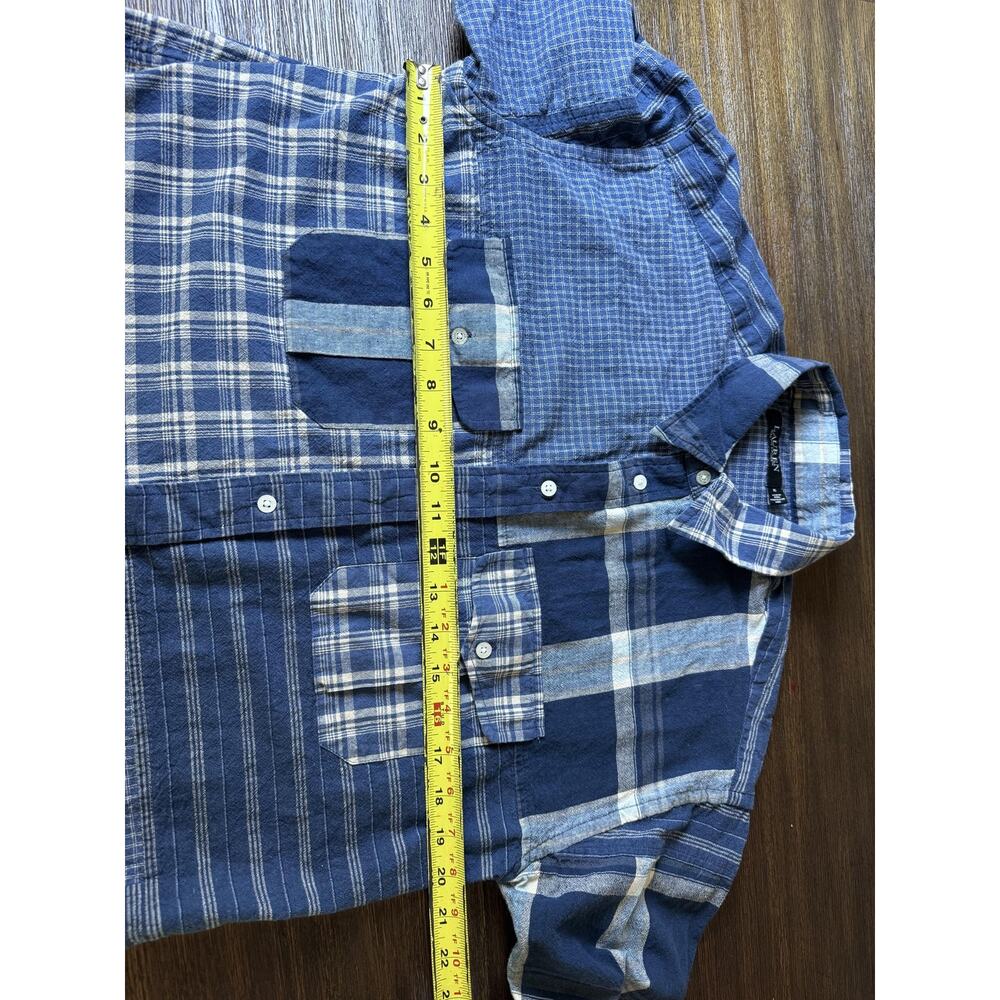 Ralph Lauren Plaid Patchwork Shirt Womens M Blue Long Sleeve Button Up - Picture 5 of 9